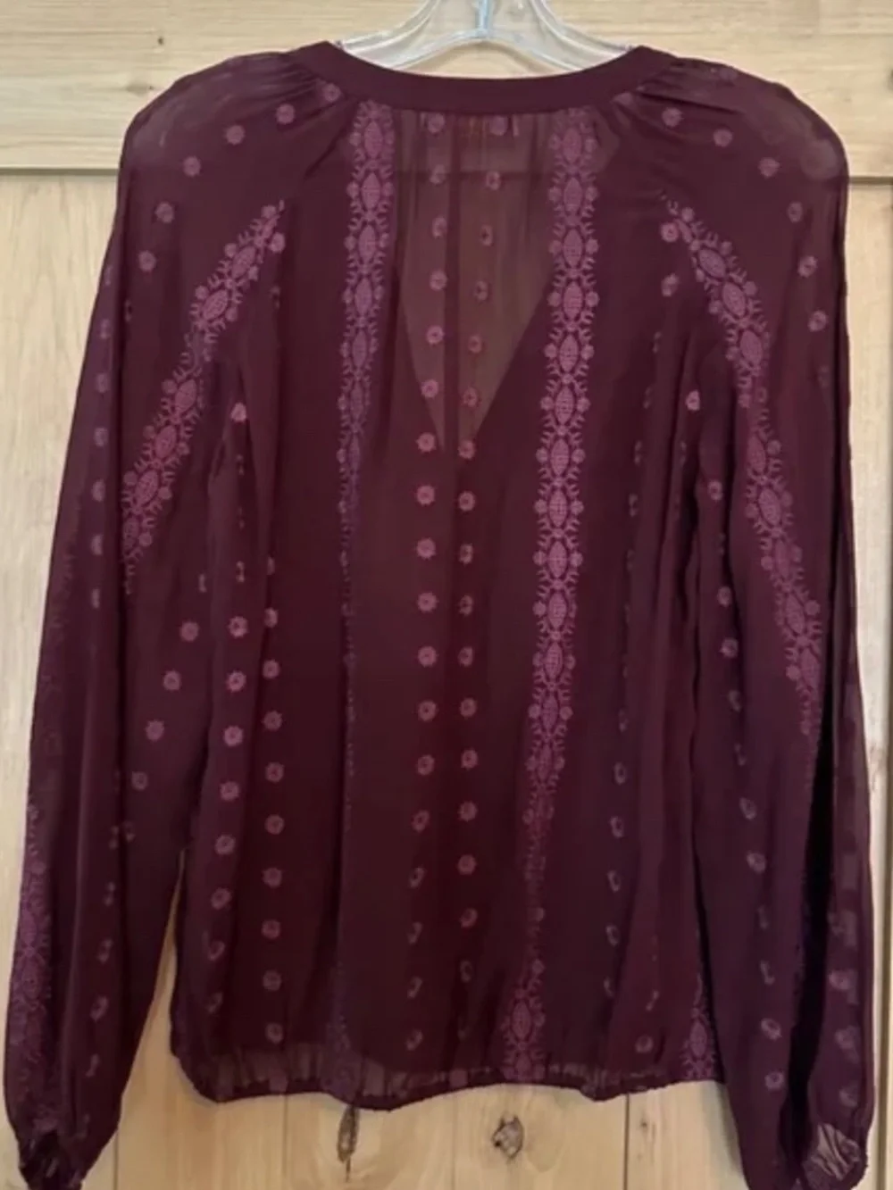 Tory Burch Silk Chiffon Embroidered Blouse Burgundy Boho Sheer Top S NWOT